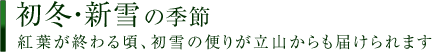 初冬・新雪の季節 - 紅葉が終わる頃、初雪の便りが立山からも届けられます